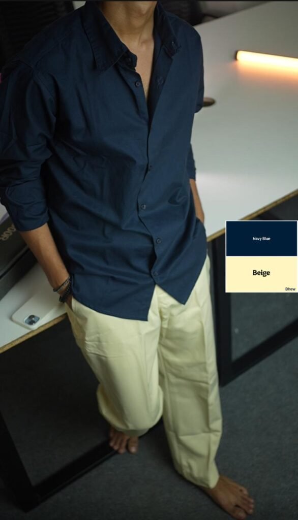 <span class='bg-[#C05F04] rounded p-2 text-white mb-3'> Combo </span> </br> </br>1 Shirt- Navy Blue </br> 1 Pant- Beige